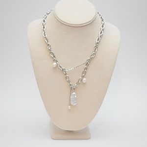 Square Pearl Charm Layered Chain Necklace